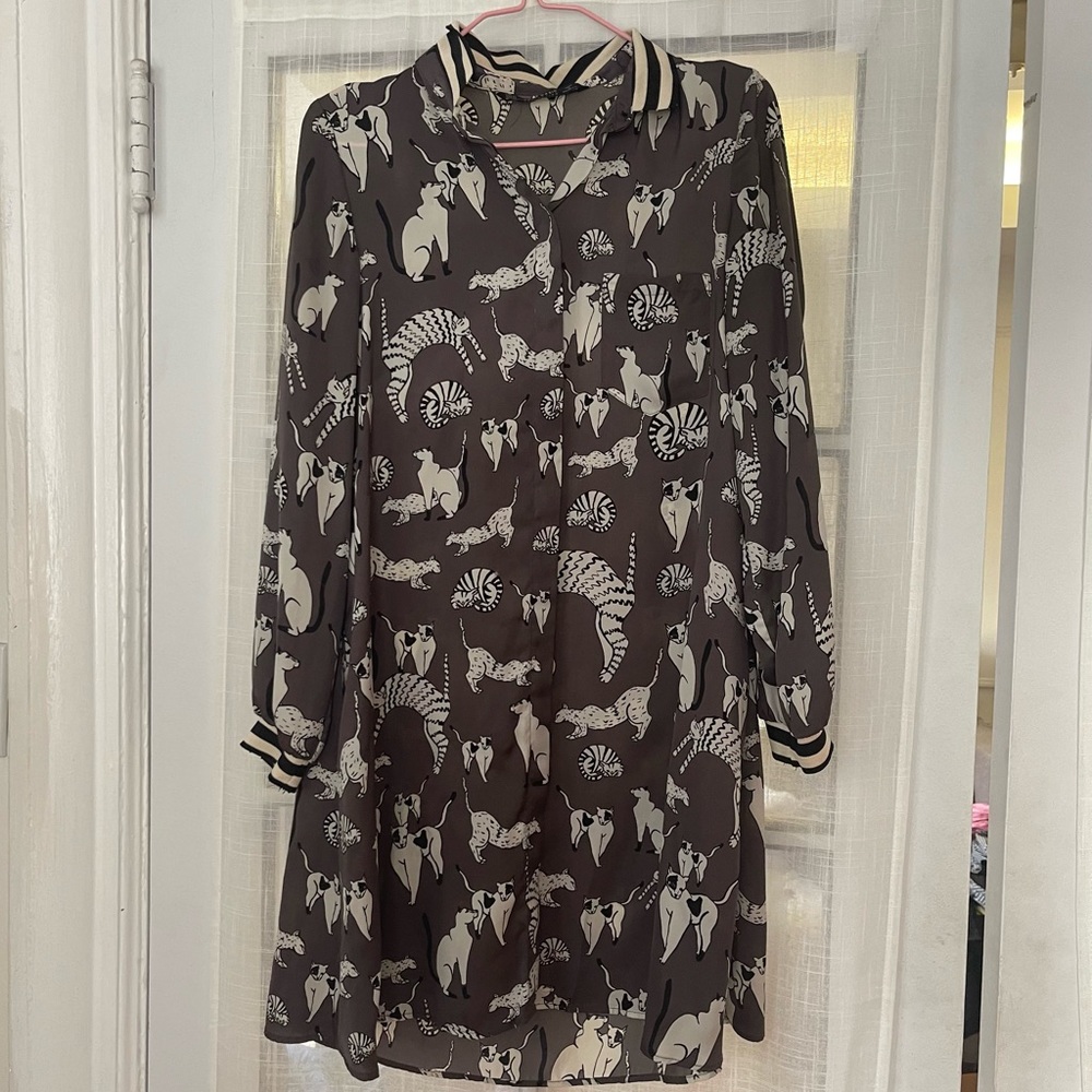 Zara Cat Print Shirt Dress